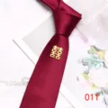 Burgundy wedding tie with gold double happiness symbol for men groom wedding ceremony 7cm. - Color 011