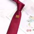 Burgundy wedding necktie detail featuring a gold double happiness symbol for groom and groomsmen. - Color 019