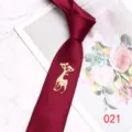 Wine red silk necktie with luxury gold deer crystal brooch for wedding groom formal wear. - Color 021