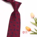 Wine red business tie for men featuring a blue leaf pattern, pre-tied formal necktie detail view. - Style 011
