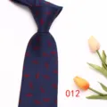 Classic navy blue business men necktie featuring elegant red leaf patterns for formal wear. - Style 012