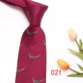 Close-up detail of wine red pheasant pattern jacquard tie showing delicate fabric texture. - Style 021
