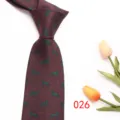 Burgundy mens business tie with green horse pattern, elegant herringbone polyester necktie. - Style 026