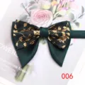 Dark green double layer bow tie with gold floral pattern, perfect for business and retro style. - Color 006