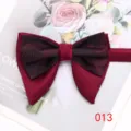 Men's double layer burgundy bow tie with black leaf pattern, vintage suit neckwear accessory. - Color 013
