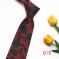 Stylish floral necktie with red-brown base and dark green botanical pattern for men. - Color 015