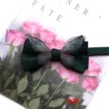 Dark green bow tie detail showcasing translucent butterfly wing design for unique banquet wear. - Color 008