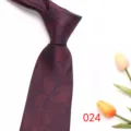 Burgundy jacquard silk necktie detail, business formal 8cm tie with leaf pattern design. - Burgundy