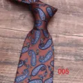 Brown paisley necktie for men, elegant retro business casual design with blue floral pattern. - Color 005