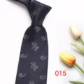 Men's formal business striped tie with elegant jacquard floral pattern in dark navy blue. - Color 015