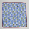 Baumwoll Anzug Einstecktuch für Herren, blaues Blumenmuster mit rotem Rand, formelles Accessoire. - Blau mit floralem Druck