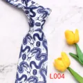 Stylish men's printed necktie featuring traditional Chinese dragon pattern, white and blue. - L004