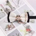Elegante papillon da uomo bianco e nero con spilla fiocco di neve perla catena. - Stile 001