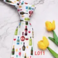 Men's printed necktie featuring a fun liquor bottle pattern design for stylish daily wear detail. - L011