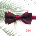 Wine red double layer bow tie with black fern leaf print for men wedding party formal wear. - Color 014