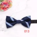 Detailed close-up of a stylish blue and white striped men's bow tie for business wear. - Color 013