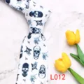 Men's stylish skull and rose printed necktie, elegant white and blue design for formal or casual. - L012