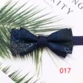 Men's blue double layer bow tie with elegant floral embroidery for wedding tuxedo suit. - 017
