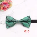 Green plaid bow tie detail shot, classic British style fabric with elegant grid pattern and strap. - Color 016