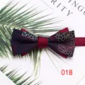 Men double layer bow tie, Chinese style floral embroidered necktie, detail view navy and wine red. - Color 018