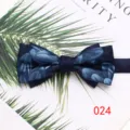 Men's dark blue double layer bow tie with elegant floral pattern for wedding and formal wear. - Color 024