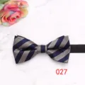 Classic men's navy blue striped bow tie, elegant wedding and business suit accessory. - 027