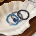 Blue phone cord hair ties set cute heart pendant aesthetic hair rope for women girls 3pcs - Blue