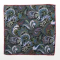 Pañuelo de bolsillo de algodón para hombre con diseño paisley clásico y borde rojo. - Paisley Negro