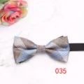 Close-up detail of the stylish brown and blue striped mens bow tie with neat fabric texture. - Color 035