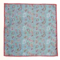 Pañuelo de bolsillo azul para hombre con motivo cachemira y borde rojo, elegante para boda. - Azul