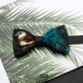 Papillon in piuma nera con ricamo uccello, elegante accessorio formale per matrimonio - 009 Stile Uccello Ricamato Piuma