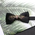 Farfalla uomo nera strass, decoro metallo ramo oro matrimonio sposo accessorio moda - 013 Stile Rametto Oro Strass