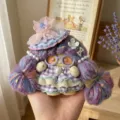 Handmade bean pod doll pendant detail, creative plush wool hair cute bag charm accessory. - Purple Hat Pea Pod DIY Material