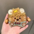 Handmade walnut shell bear pendant, cute plush doll bag charm with bow tie and wood ears. - Bear Baby 05 (Material Pod)