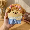 Poupée pain mignonne faite à la main pendentif en peluche détail, charmant accessoire de sac. - Matériels pour bébé cosse en jupe à carreaux bleue