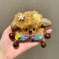Joli pendentif de sac forme d'ours artisanal avec des perles en bois déto. - Ours Bébé 03 (Gousse Finie)