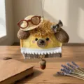 Handmade cute bread plush pendant charm with straw hat and glasses for bag decor birthday gift - Straw Hat and Eyes Pea Pod Materials