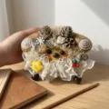 Handcrafted natural seed pod doll cute plush toy with lace collar and pinecone decor for gift - Style 0G Peapod Doll DIY Material Kit