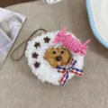 Cute white fluffy plush bear pendant with pink candy bow, handmade style cute bag hanging charm - Finished Pea Pod Doll 2