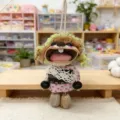 Handmade seed pod doll pendant, creative natural shell plush toy charm for bags and home decor. - Green Hair Pink Lace Skirt Doll