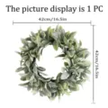 Flocked lamb's ear leaf artificial green wreath showing 42cm or 16.5 inch dimensions detail - Lamb's Ear (Flocked) / 42 cm / Grey Green