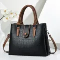 Elegante Vintage Handtasche mit Krokodilmuster für Damen in Schwarz und Braun - 30 x 12 x 23cm / Schwarz