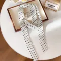 French style black and white polka dot narrow scarf versatile elegant neck ribbon for women - White