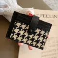 Astuccio per Carte Pied-de-Poule Mini Porta Carte in Pelle PU Portafoglio Sottile Chic - Nero