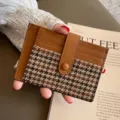 Portacarte minimalista in pelle PU e tweed, mini portafoglio compatto e sottile. - Giallo ocra