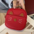 Rotes Leder Katzen Münzbeutel Mini Reißverschluss Tasche süße Schlüsselanhänger Geldbörse - Burgunderrot
