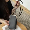 Schwarze kleine Handtasche aus echtem Leder mit Kussverschluss Umhängetasche Damen - Schwarz
