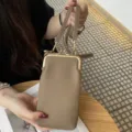 Echtes Leder Mini Handytasche Damen Umhaengetasche Kussverschluss Taupe Rindsleder Kleine Tasche - Grau