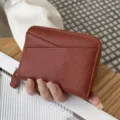 Braunes Leder Kartenetui Reißverschluss Münztasche Mini Geldbörse minimalistisch - Braun