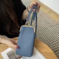 Blue genuine leather mini phone bag women crossbody kiss lock small handbag cowhide style - Blue